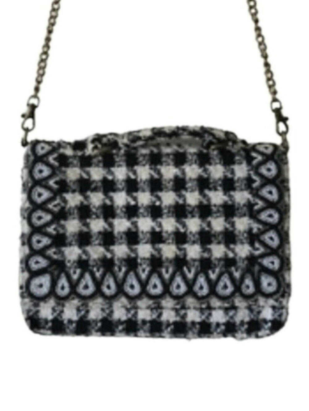 America & Beyond Bag Black & White Houndstooth Tweed Clutch Shoulder Purse